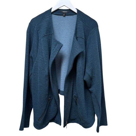 TORRID Moto Jacket Plus Size 4X (Torrid 4) Teal Blue Stretch Womens Blazer Zip - Picture 7 of 11